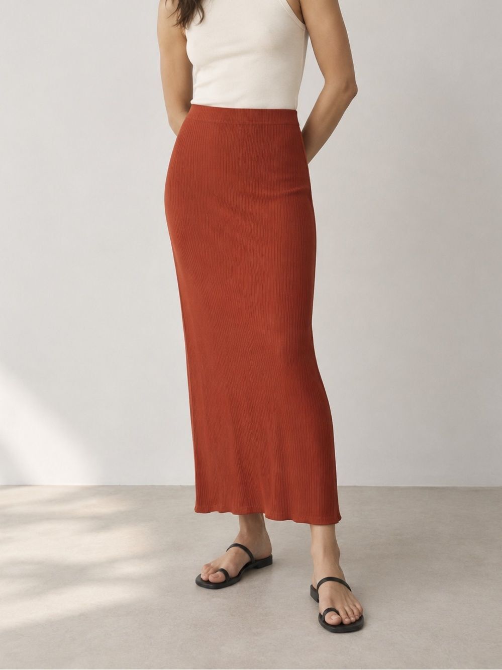 Reformation Burnt Orange Ribbed Midi Maxi Skirt Sz. XS